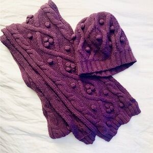 Boden Purple Knit Scarf and Hat Set
